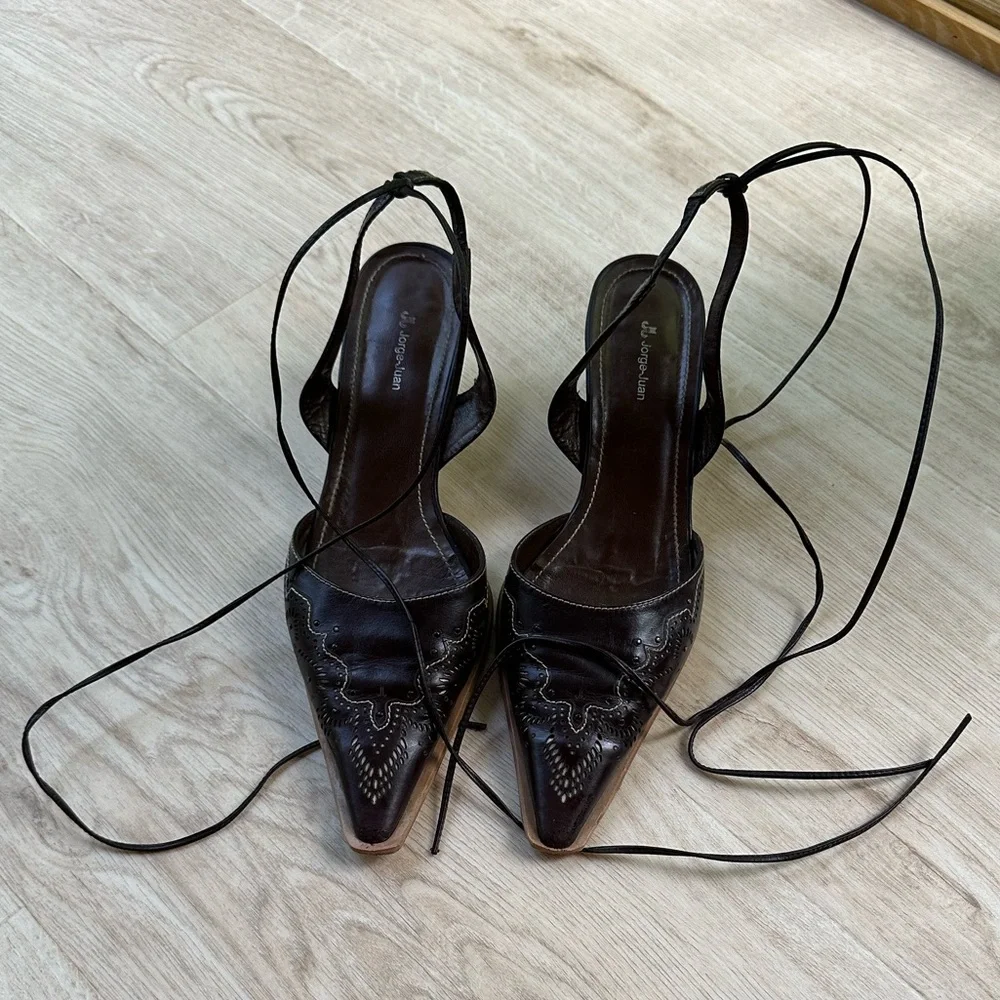 Chocolate Brown Western Sexy Boho Ankle Wrap Sandals by Jorge-Juan ~ 40.5